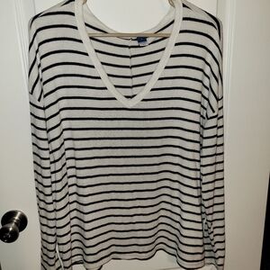 V-Neck Navy Stripe Long Sleeve Top